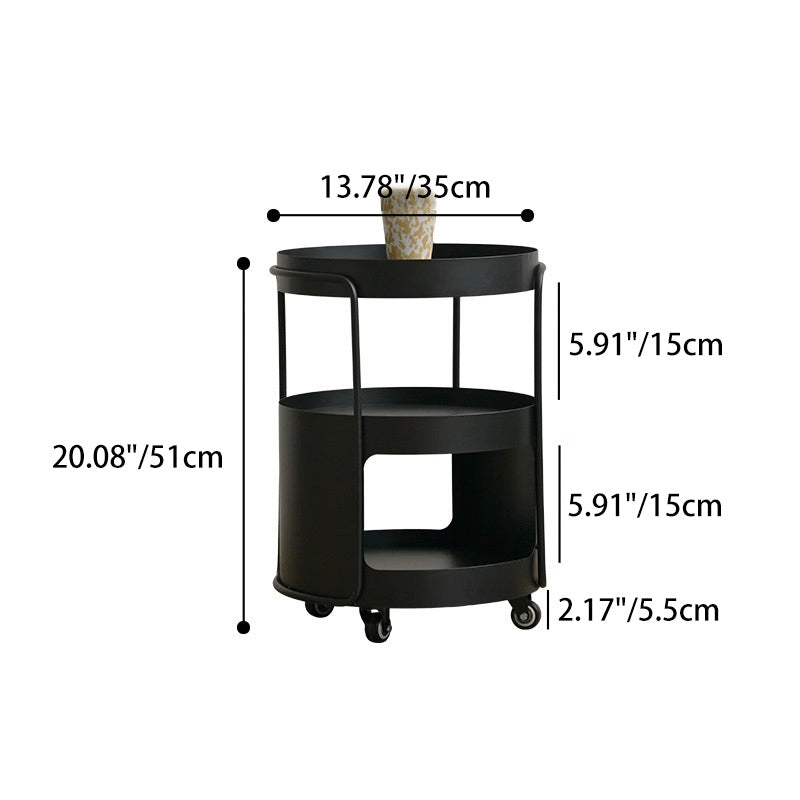 Modern Minimalist Iron Movable Round Side Table With 3 Tiers For Living Room