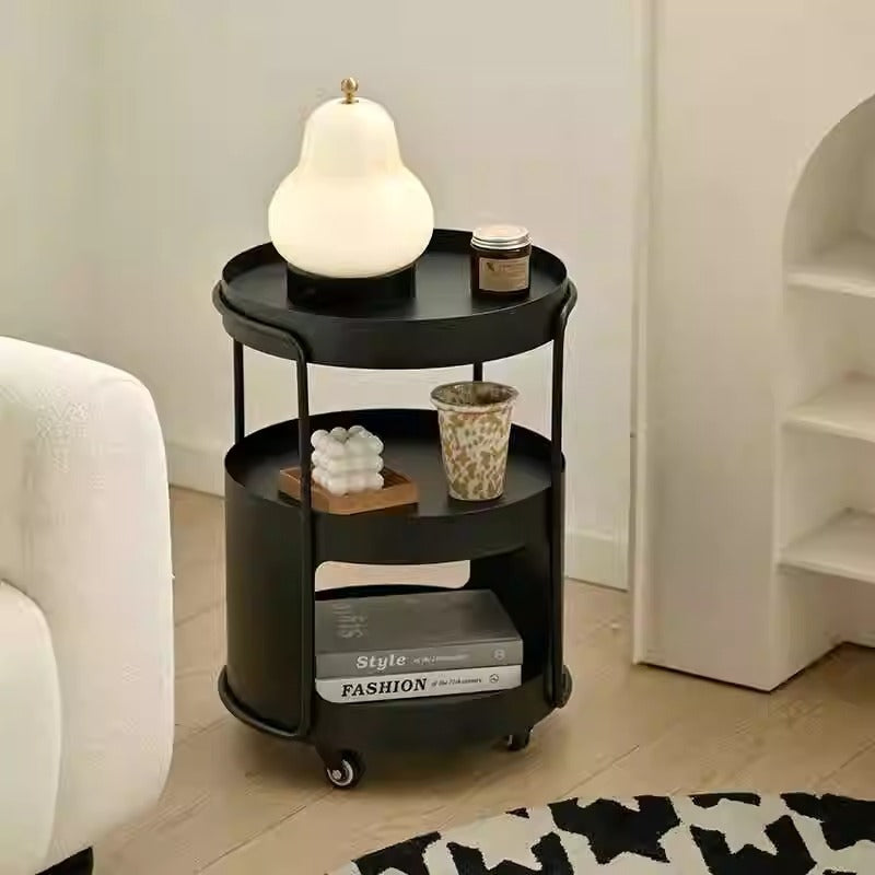 Modern Minimalist Iron Movable Round Side Table With 3 Tiers For Living Room