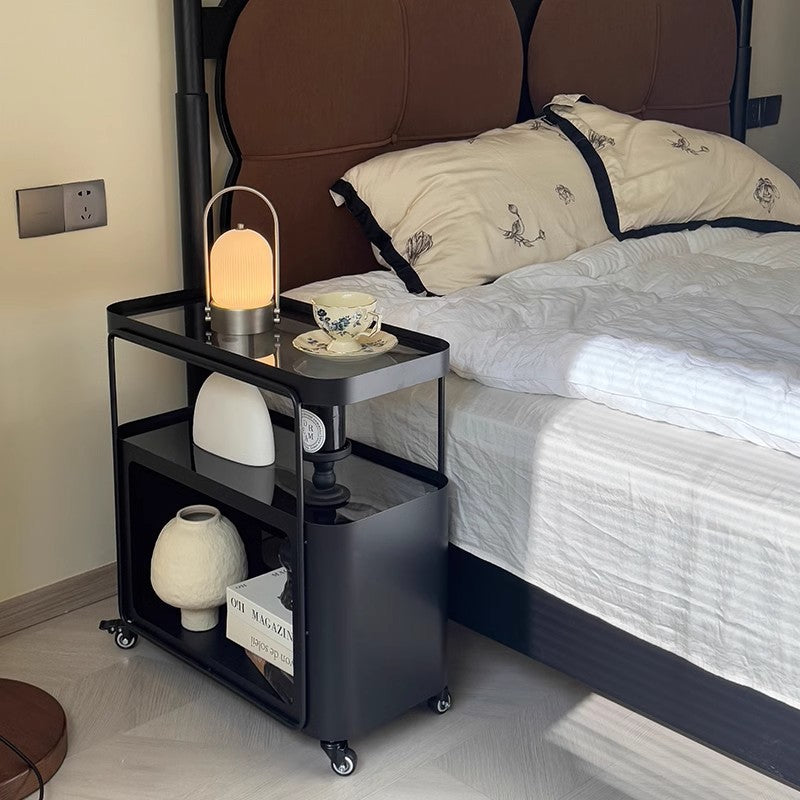 Traditional French Metal Glass Movable Rounded Rectangular Side Table With 3 Tiers For Living Room