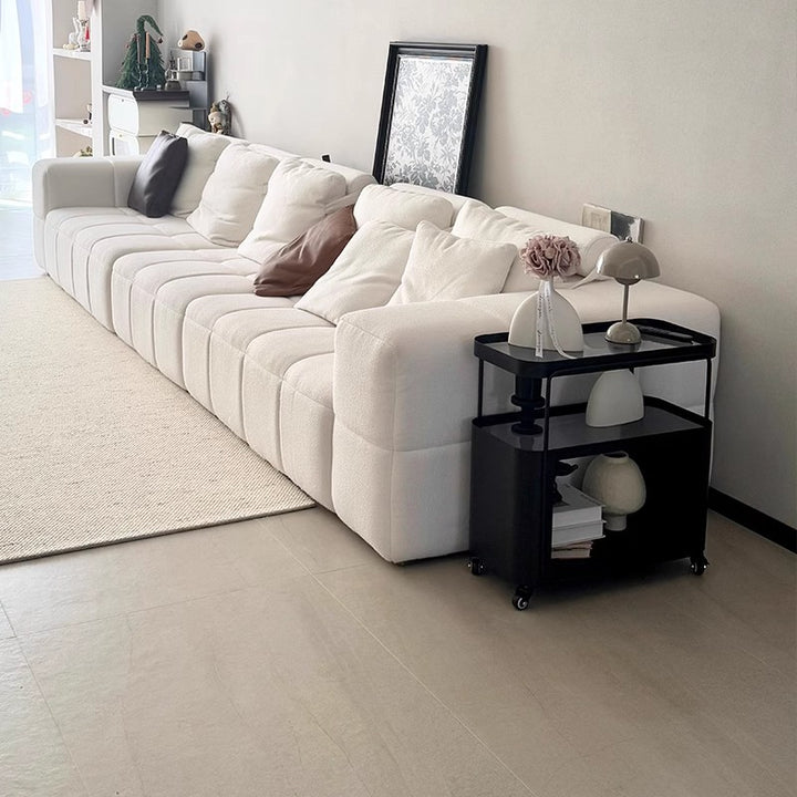 Mesa auxiliar rectangular redondeada de metal y vidrio francés tradicional con 3 niveles para sala de estar 