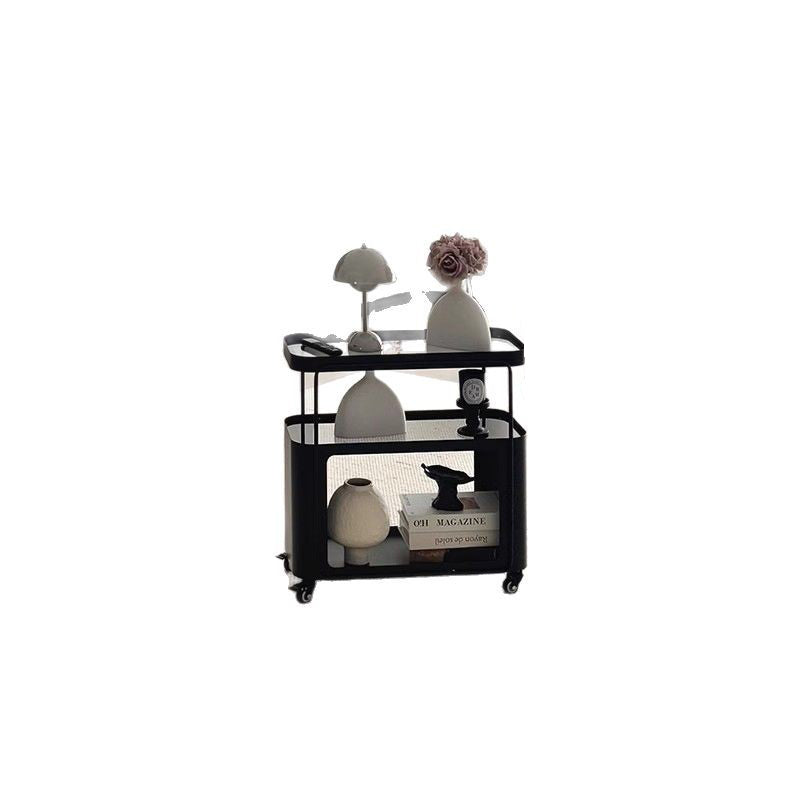 Mesa auxiliar rectangular redondeada de metal y vidrio francés tradicional con 3 niveles para sala de estar 