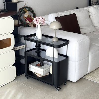 Traditional French Metal Glass Movable Rounded Rectangular Side Table With 3 Tiers For Living Room