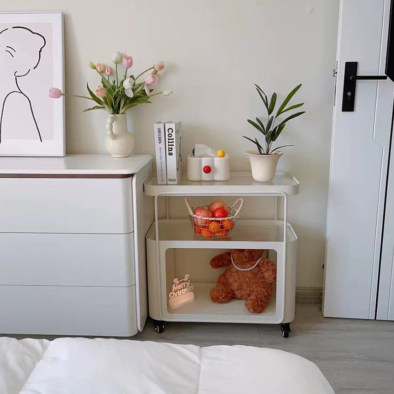 Traditional French Metal Glass Movable Rounded Rectangular Side Table With 3 Tiers For Living Room