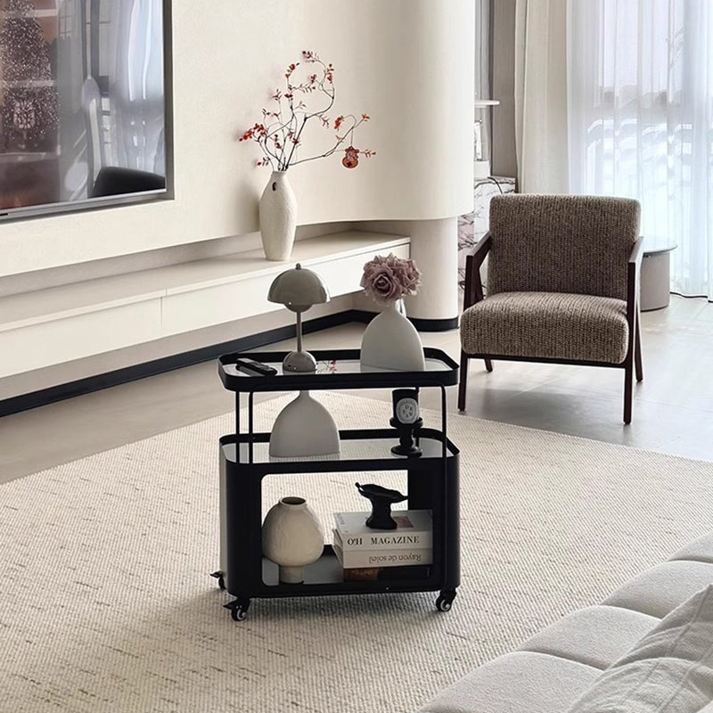 Traditional French Metal Glass Movable Rounded Rectangular Side Table With 3 Tiers For Living Room