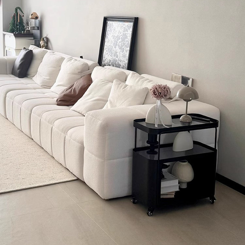 Mesa auxiliar rectangular redondeada de metal y vidrio francés tradicional con 3 niveles para sala de estar 