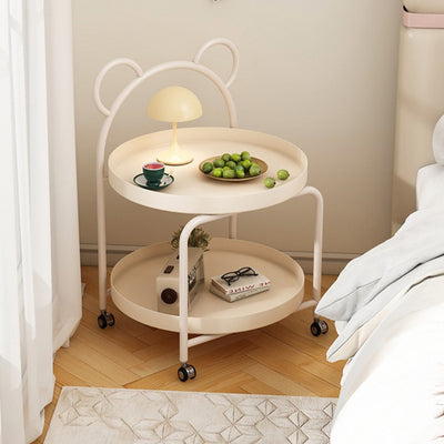 Contemporary Scandinavian Metal Movable Bear-Shaped Round Side Table With 2 Tiers For Living Room