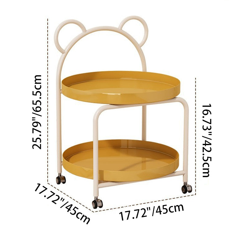 Contemporary Scandinavian Metal Movable Bear-Shaped Round Side Table With 2 Tiers For Living Room