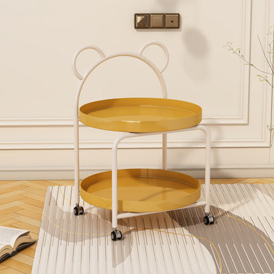 Contemporary Scandinavian Metal Movable Bear-Shaped Round Side Table With 2 Tiers For Living Room