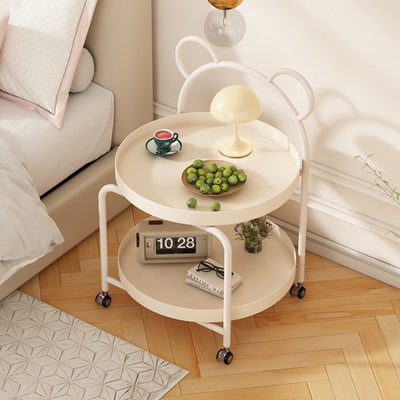 Contemporary Scandinavian Metal Movable Bear-Shaped Round Side Table With 2 Tiers For Living Room