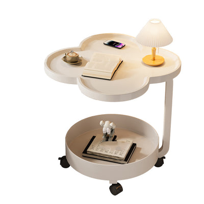 Contemporary Creative Metal Movable Flower-Shaped Round Side Table With 2 Tiers For Living Room