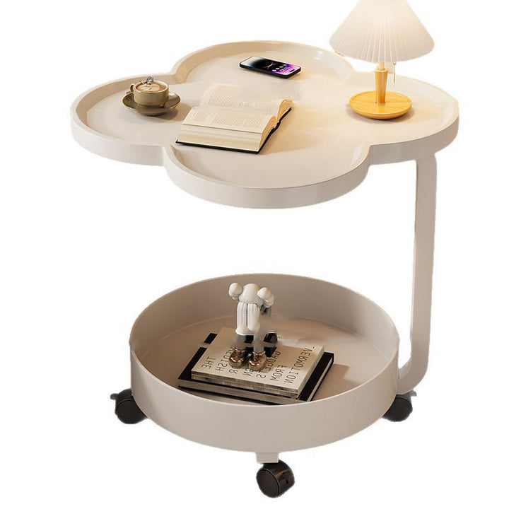 Zeitgenössischer kreativer runder Beistelltisch aus Metall in Blumenform mit 2 Ebenen für das Wohnzimmer 