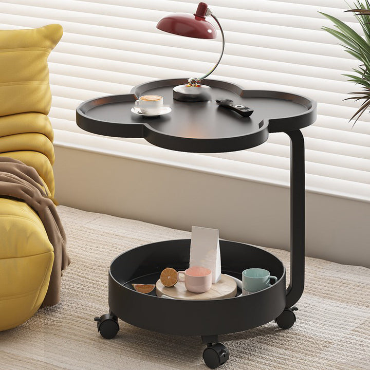 Zeitgenössischer kreativer runder Beistelltisch aus Metall in Blumenform mit 2 Ebenen für das Wohnzimmer 