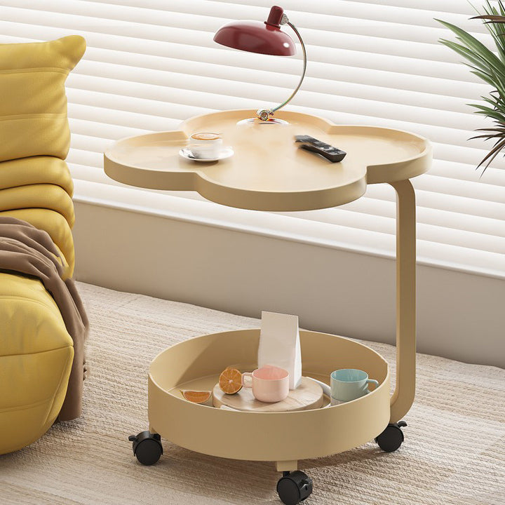 Zeitgenössischer kreativer runder Beistelltisch aus Metall in Blumenform mit 2 Ebenen für das Wohnzimmer 