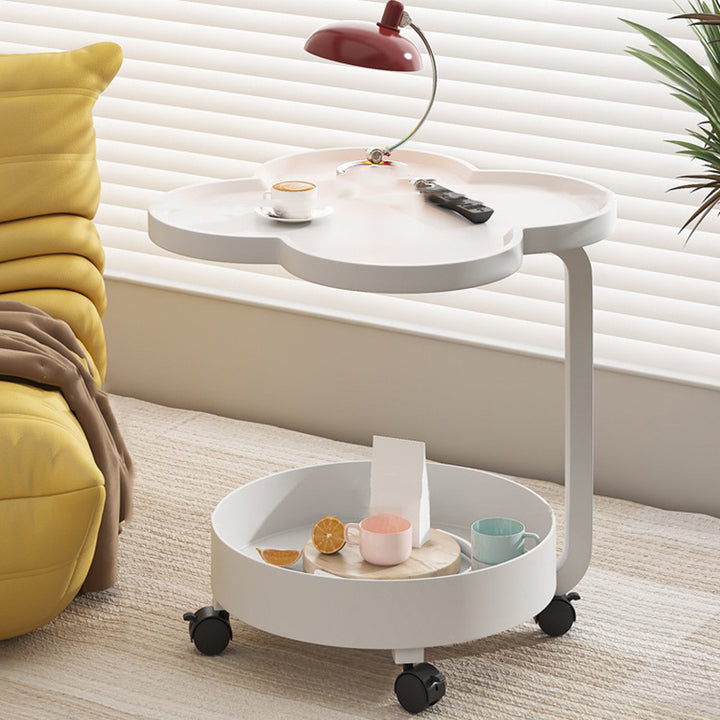 Zeitgenössischer kreativer runder Beistelltisch aus Metall in Blumenform mit 2 Ebenen für das Wohnzimmer 