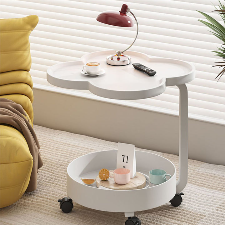 Zeitgenössischer kreativer runder Beistelltisch aus Metall in Blumenform mit 2 Ebenen für das Wohnzimmer 
