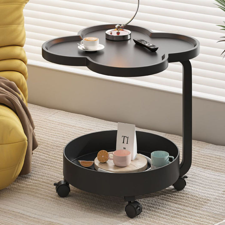 Zeitgenössischer kreativer runder Beistelltisch aus Metall in Blumenform mit 2 Ebenen für das Wohnzimmer 