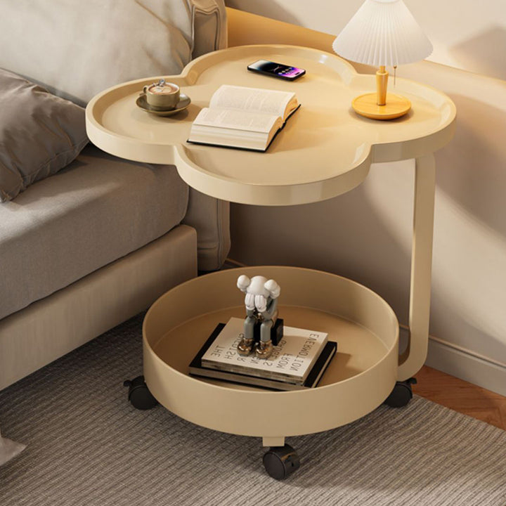 Zeitgenössischer kreativer runder Beistelltisch aus Metall in Blumenform mit 2 Ebenen für das Wohnzimmer 