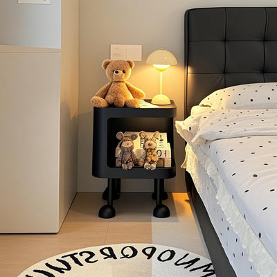 Contemporary Scandinavian Iron Glass Rounded Square Side Table With 2 Tiers For Living Room