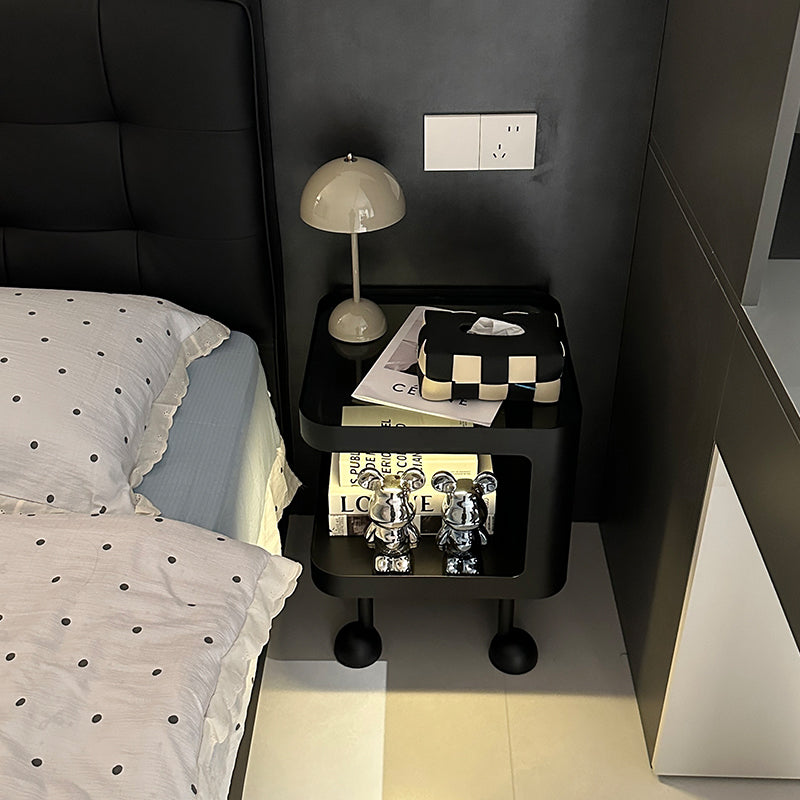 Contemporary Scandinavian Iron Glass Rounded Square Side Table With 2 Tiers For Living Room