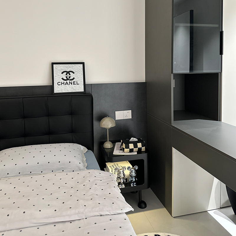 Contemporary Scandinavian Iron Glass Rounded Square Side Table With 2 Tiers For Living Room