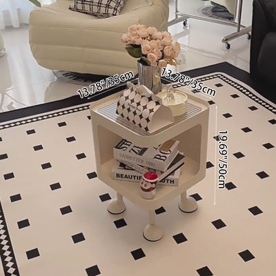 Contemporary Scandinavian Iron Glass Rounded Square Side Table With 2 Tiers For Living Room