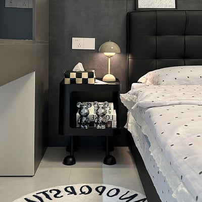 Contemporary Scandinavian Iron Glass Rounded Square Side Table With 2 Tiers For Living Room