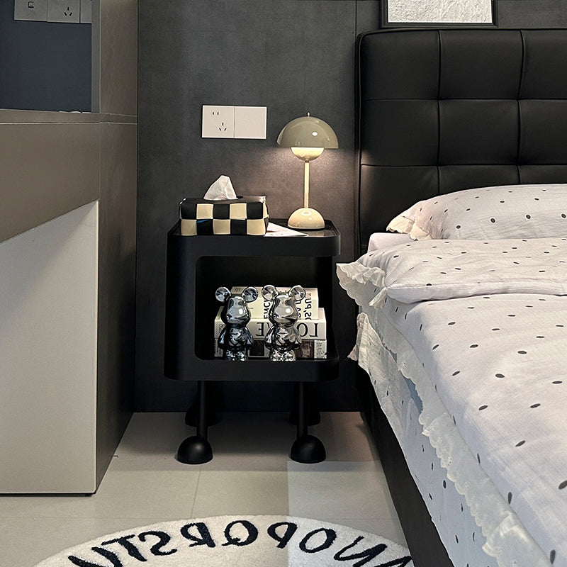 Contemporary Scandinavian Iron Glass Rounded Square Side Table With 2 Tiers For Living Room