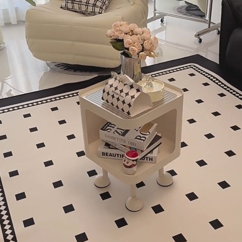 Contemporary Scandinavian Iron Glass Rounded Square Side Table With 2 Tiers For Living Room