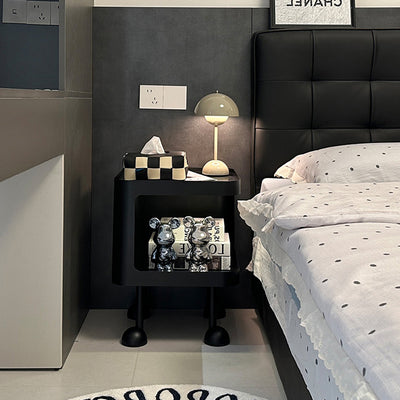 Contemporary Scandinavian Iron Glass Rounded Square Side Table With 2 Tiers For Living Room