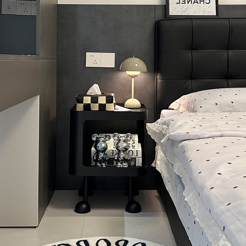 Contemporary Scandinavian Iron Glass Rounded Square Side Table With 2 Tiers For Living Room