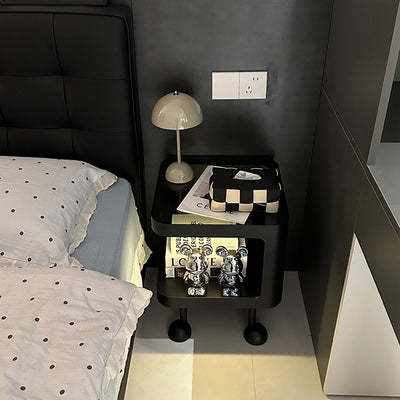 Contemporary Scandinavian Iron Glass Rounded Square Side Table With 2 Tiers For Living Room