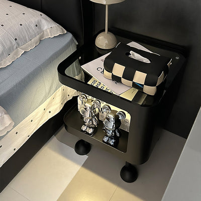 Contemporary Scandinavian Iron Glass Rounded Square Side Table With 2 Tiers For Living Room