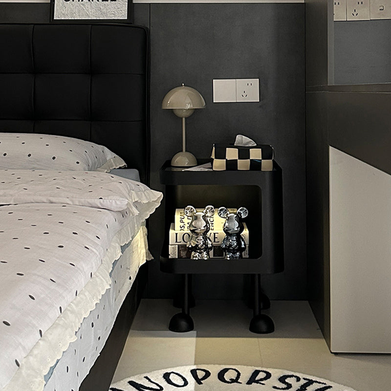 Contemporary Scandinavian Iron Glass Rounded Square Side Table With 2 Tiers For Living Room