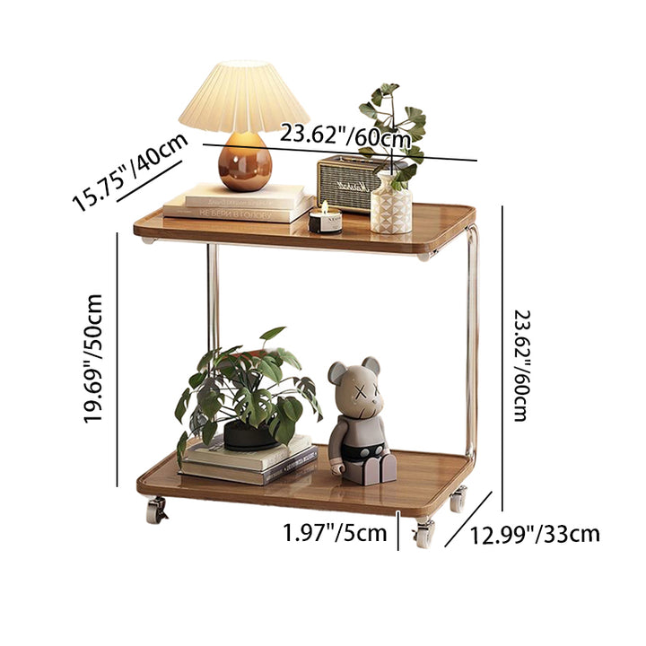 Table d'appoint rectangulaire en U en bois d'ingénierie et métal, style chinois traditionnel, avec 2 niveaux pour salon 
