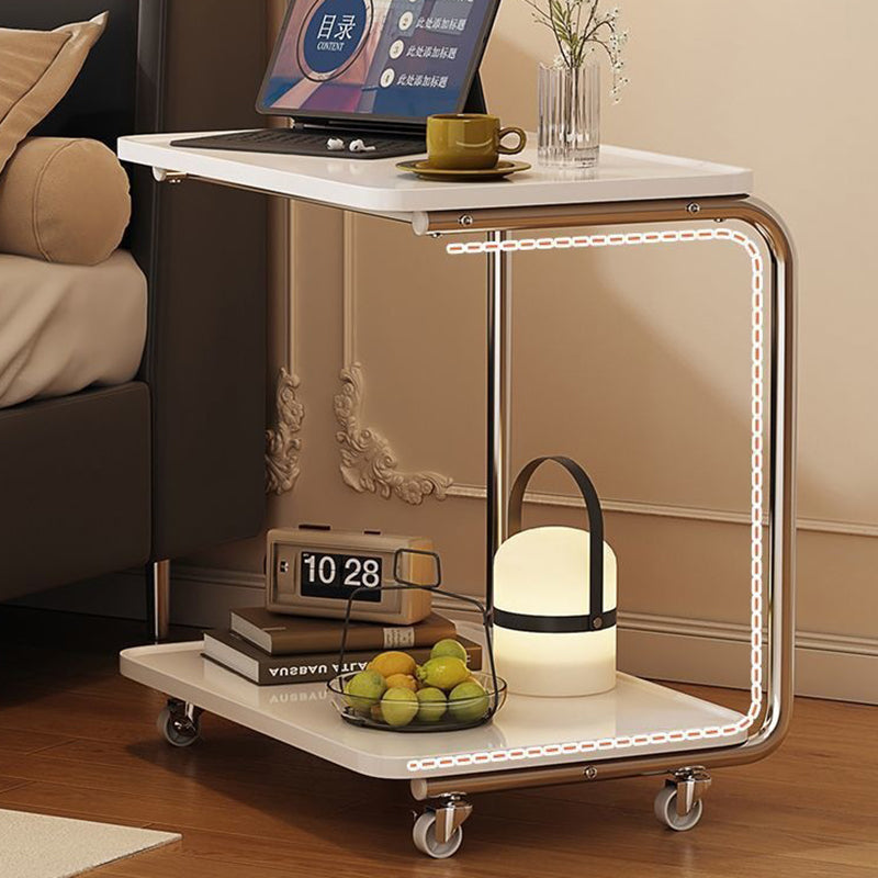 Traditional Chinese Engineered Wood Metal U-Shaped Rectangular Side Table With 2 Tiers For Living Room