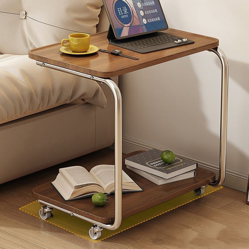 Traditional Chinese Engineered Wood Metal U-Shaped Rectangular Side Table With 2 Tiers For Living Room