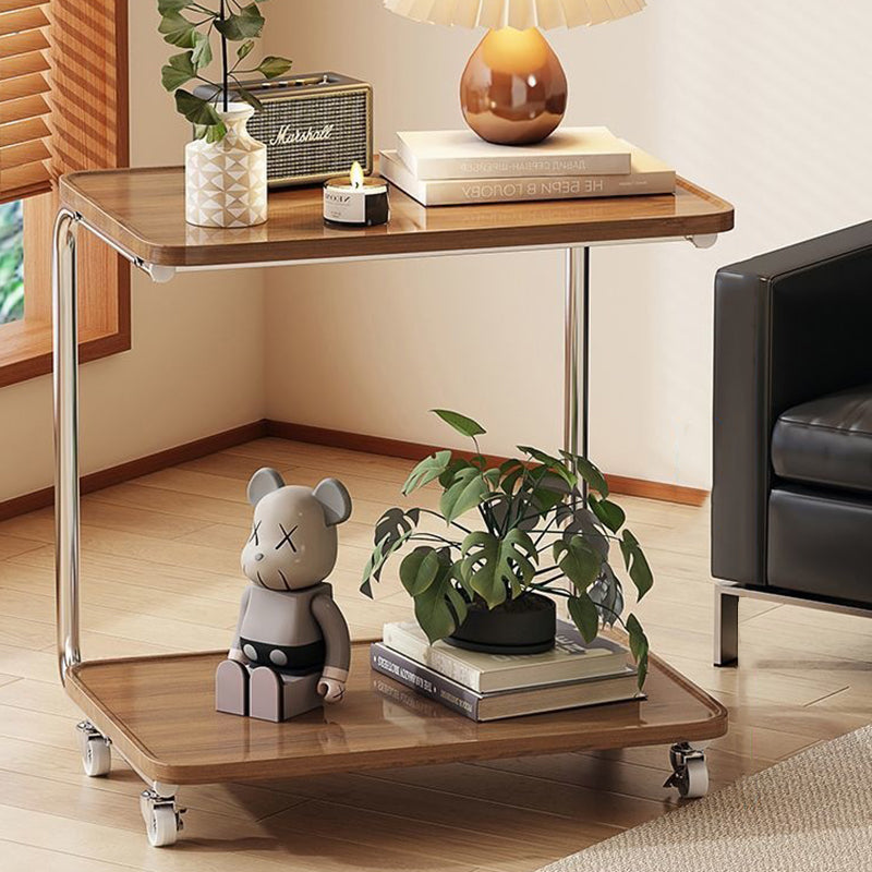 Traditional Chinese Engineered Wood Metal U-Shaped Rectangular Side Table With 2 Tiers For Living Room