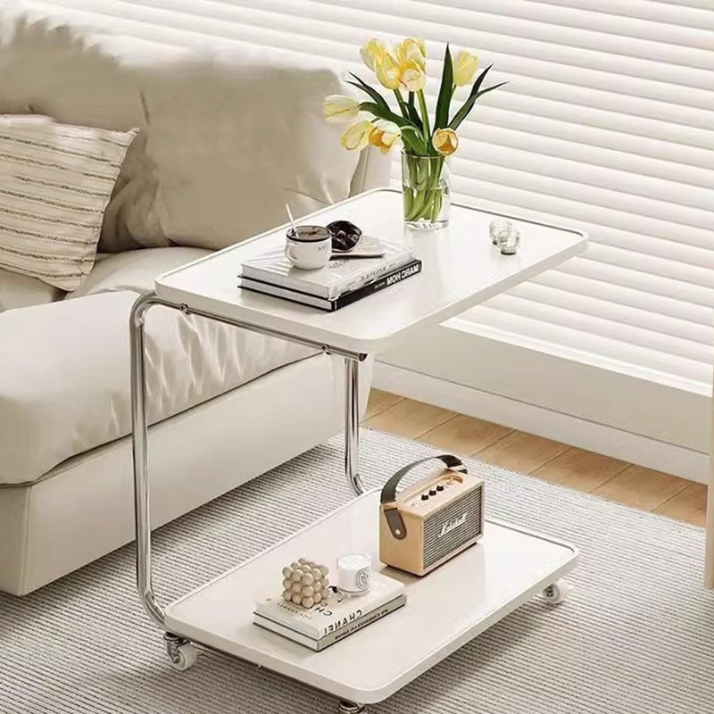 Traditional Chinese Engineered Wood Metal U-Shaped Rectangular Side Table With 2 Tiers For Living Room