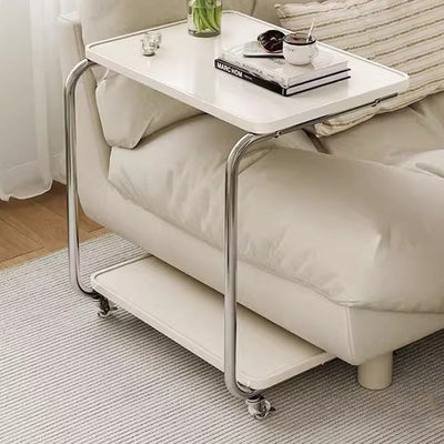 Traditional Chinese Engineered Wood Metal U-Shaped Rectangular Side Table With 2 Tiers For Living Room