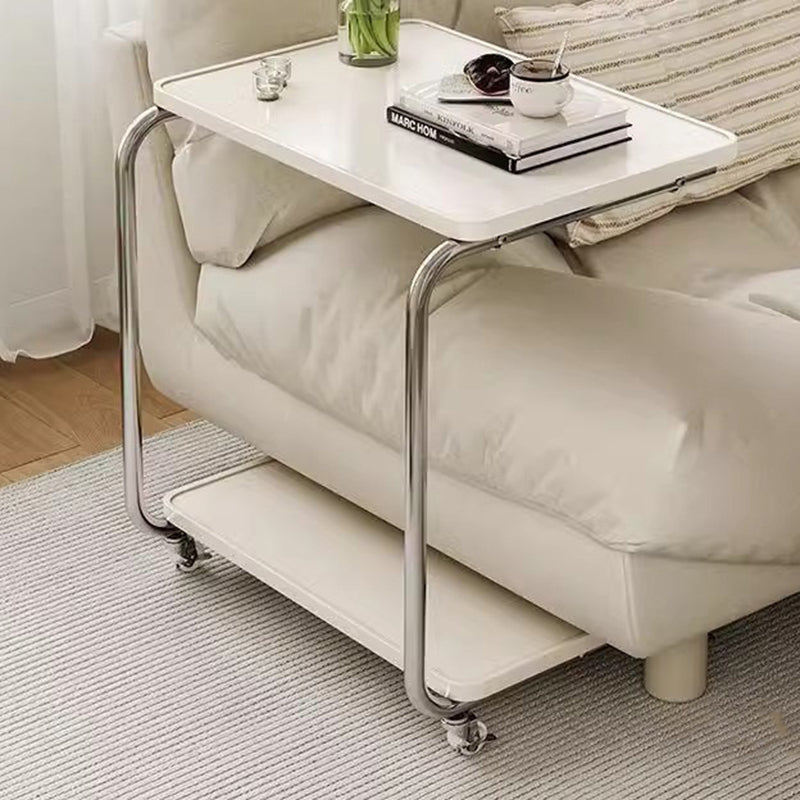 Traditional Chinese Engineered Wood Metal U-Shaped Rectangular Side Table With 2 Tiers For Living Room