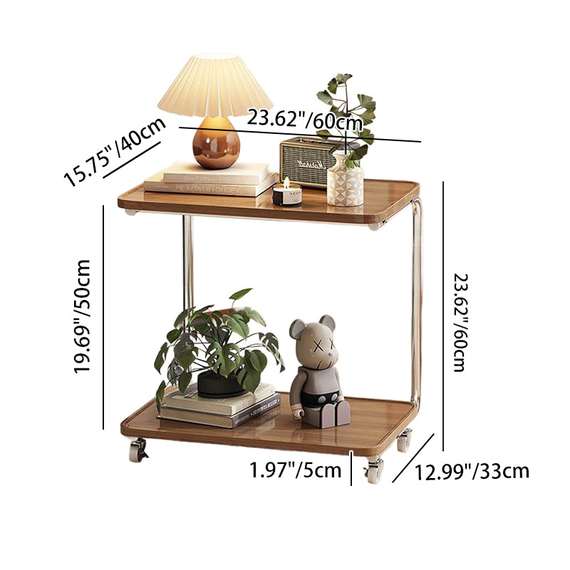 Traditional Chinese Engineered Wood Metal U-Shaped Rectangular Side Table With 2 Tiers For Living Room