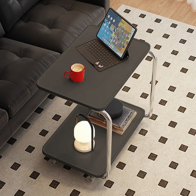 Traditional Chinese Engineered Wood Metal U-Shaped Rectangular Side Table With 2 Tiers For Living Room