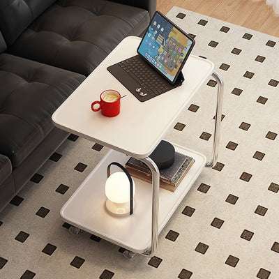 Traditional Chinese Engineered Wood Metal U-Shaped Rectangular Side Table With 2 Tiers For Living Room