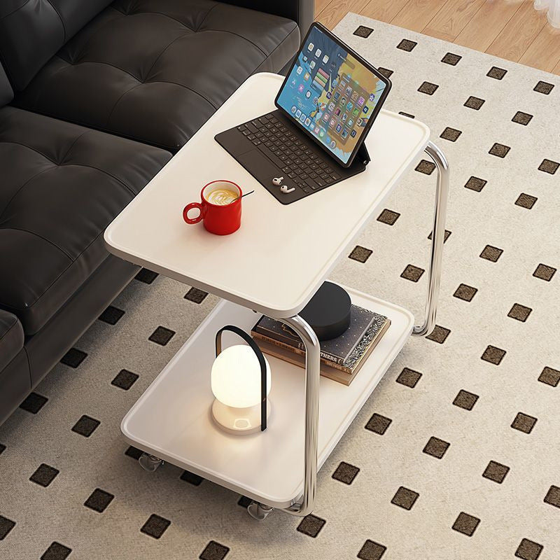 Traditional Chinese Engineered Wood Metal U-Shaped Rectangular Side Table With 2 Tiers For Living Room