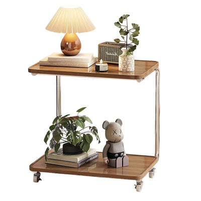 Traditional Chinese Engineered Wood Metal U-Shaped Rectangular Side Table With 2 Tiers For Living Room