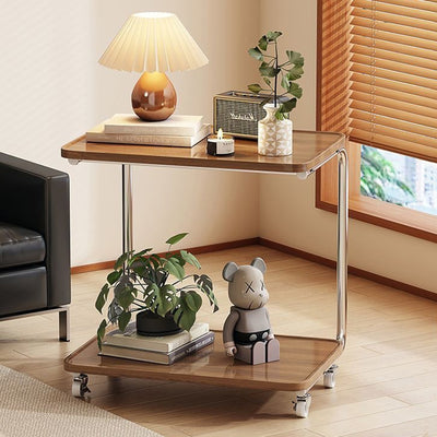 Traditional Chinese Engineered Wood Metal U-Shaped Rectangular Side Table With 2 Tiers For Living Room