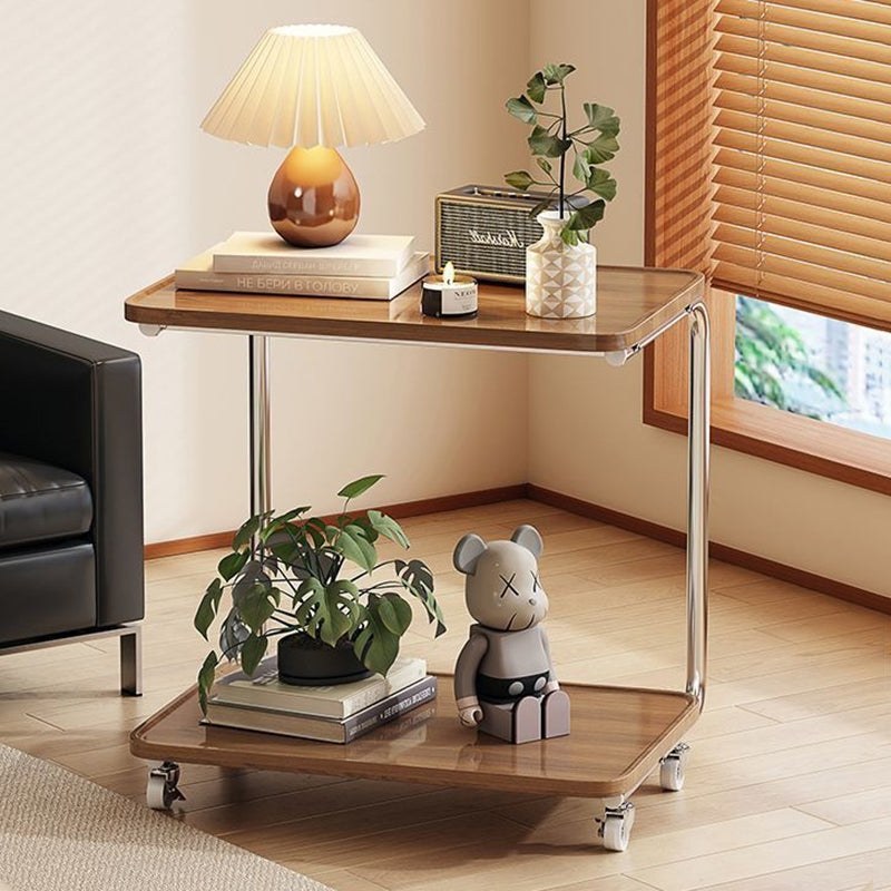 Traditional Chinese Engineered Wood Metal U-Shaped Rectangular Side Table With 2 Tiers For Living Room
