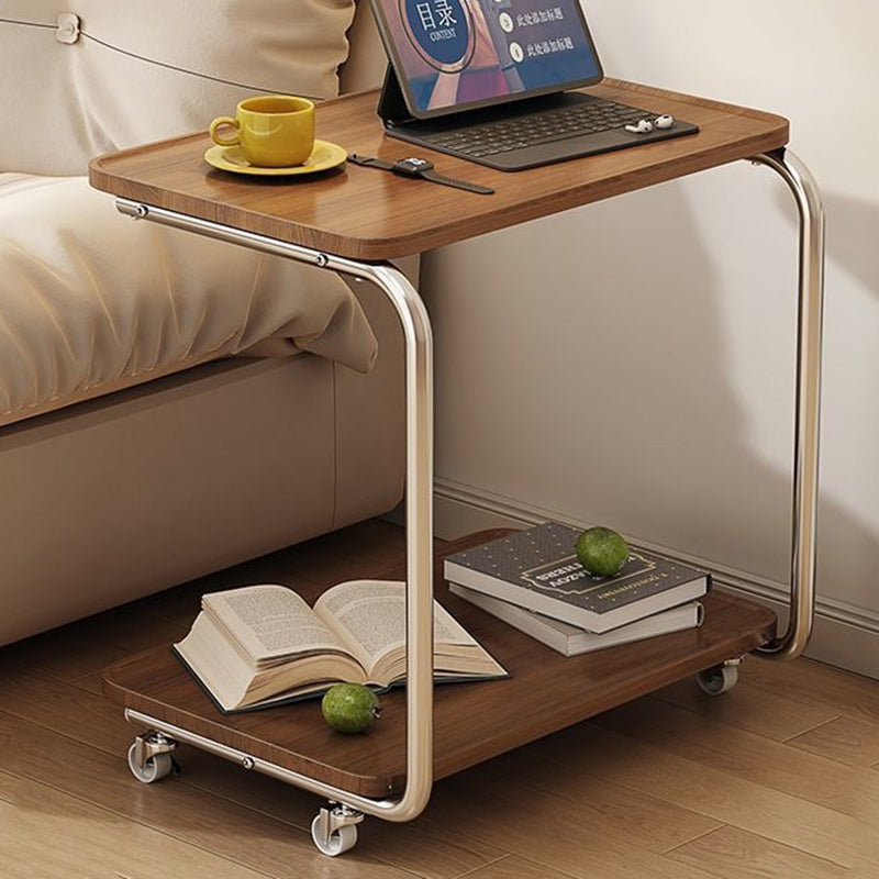 Traditional Chinese Engineered Wood Metal U-Shaped Rectangular Side Table With 2 Tiers For Living Room