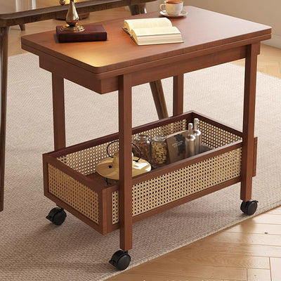 Traditional Chinese Bamboo Composite Board Plastic Rattan Rectangular Foldable Mobile Coffee Table With 1 Tier For Living Room