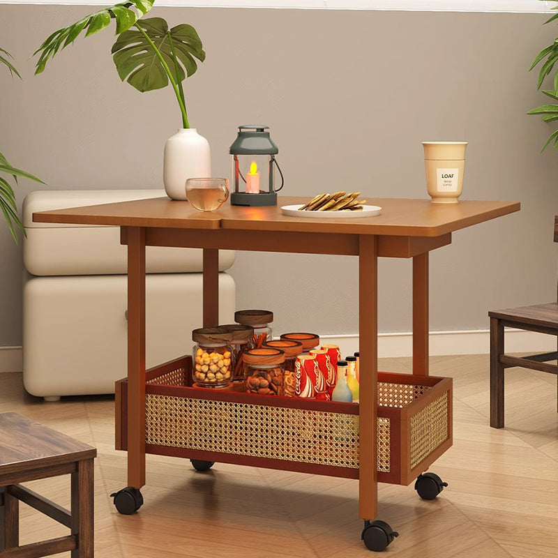 Traditional Chinese Bamboo Composite Board Plastic Rattan Rectangular Foldable Mobile Coffee Table With 1 Tier For Living Room